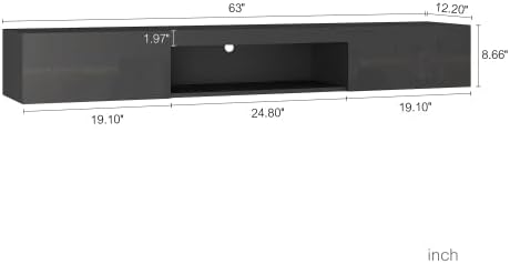 KEIKI Wall-Mounted Floating TV Stand for 55-65' TVs, Modern Entertainment Center with LED Lights & Power Outlet, Ideal for Living Room (Black) – Install on Solid Wall