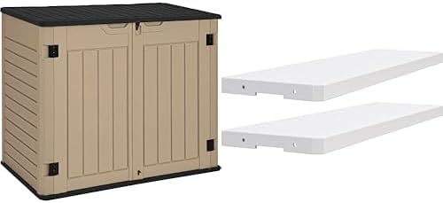 YITAHOME Outdoor Horizontal Storage Sheds 35 Cu Ft,Brown+35 Cuft Resin Storage Shed Shelves 35 Cuft,Gray