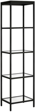 Henn&Hart 70'' Modern 4-Tier Bookcase with Open Glass Shelves for Living Room, Bedroom, or Office, Black