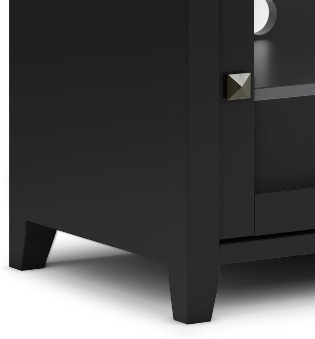 SIMPLIHOME Cosmopolitan TV Stand - 48 inch Wide Solid Wood Media Console in Black, Contemporary Entertainment Center for Living Room for TVs up to 55 Inches with Sliding Doors and Adjustable Shelves