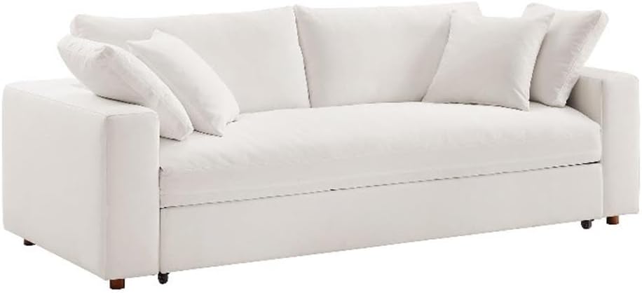Modway Commix Down Filled Fabric Sleeper Sofa in Pure White