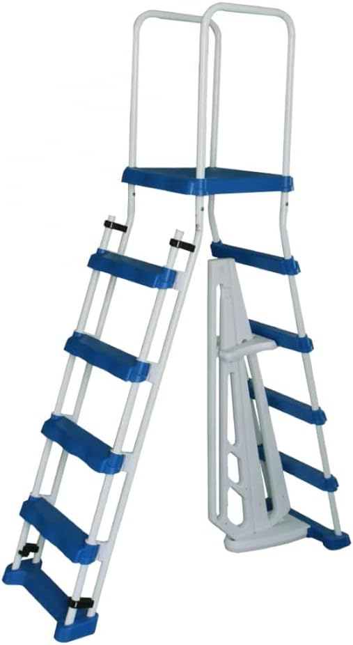 SWIMLINE HYDROTOOLS 5-Step A-Frame Pool Ladder, White & Blue - Fits Above Ground Pools with 48' to 52' Side Walls, With Handrails & Inside Barrier, 275 lb Weight Capacity