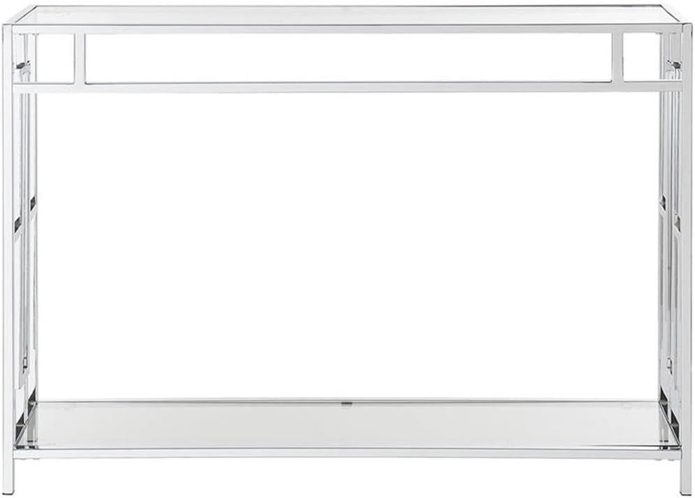 Convenience Concepts Town Square Chrome Console Table 42' - Contemporary Modern Sofa Table with Storage Shelf, Narrow Entryway Hall Table for Living Room, Bedroom, Bathroom, Glass/Chrome