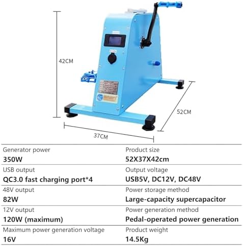 Portable Pedal-Powered Generator, Hand-Crank Generator, High-Power Brushless Motor, with LED Screen Display Function.