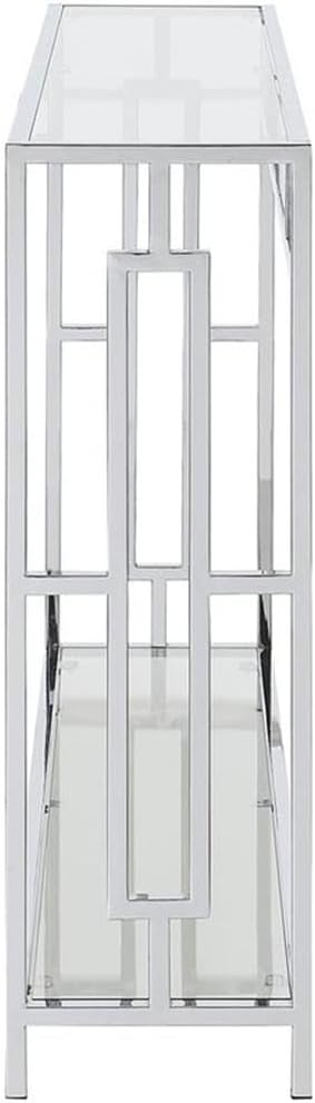 Convenience Concepts Town Square Chrome Console Table 42' - Contemporary Modern Sofa Table with Storage Shelf, Narrow Entryway Hall Table for Living Room, Bedroom, Bathroom, Glass/Chrome