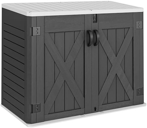 YITAHOME Outdoor Horizontal Storage Sheds 35 Cu Ft,Dark Gray+Resin Storage Shed Shelves 35 Cuft,Gray