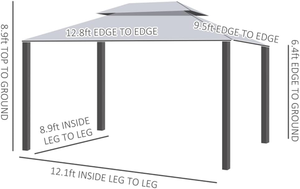 amopacorp 10x13 FT Gazebo Polyester Hardtop Double Roof Canopy Outdoor with 8 Stakes and Shaded Curtains Aluminum Frame Garden Tent for Patio, Backyard, Deck and Lawns, Grey