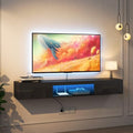 KEIKI Wall-Mounted Floating TV Stand for 55-65' TVs, Modern Entertainment Center with LED Lights & Power Outlet, Ideal for Living Room (Black) – Install on Solid Wall