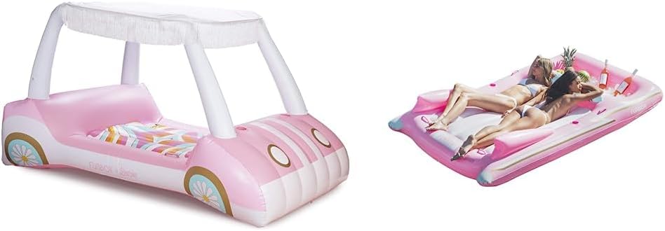 FUNBOY & Malibu Barbie Luxury Inflatable Golf Cart Summer Pool Float + FUNBOY Giant Inflatable Luxury Pink Retro Convertible Classic Sports Car Pool Float