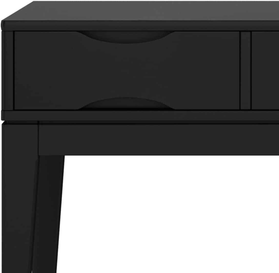 SIMPLIHOME Harper Console Table - 54 Inch Wide Solid Hardwood Sofa Table in Black, Mid-Century Modern Storage Table for Entryway or Living Room with 3 Drawers, Notched Handles, and Tapered Legs
