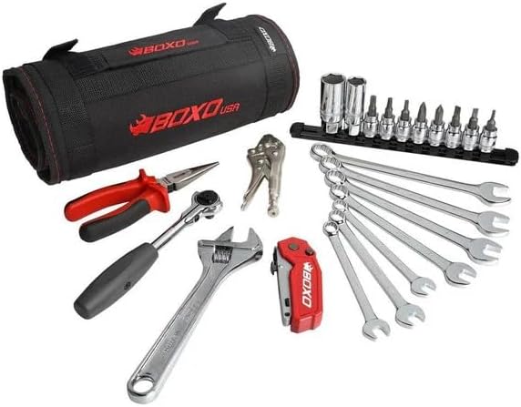 SR1 Performance Boxo USA 23-Piece Snowmobile Tool Roll - Metric & SAE Tools to Maintain Snow Mobile in Compact Organizer