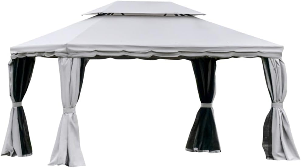 amopacorp 10x13 FT Gazebo Polyester Hardtop Double Roof Canopy Outdoor with 8 Stakes and Shaded Curtains Aluminum Frame Garden Tent for Patio, Backyard, Deck and Lawns, Grey
