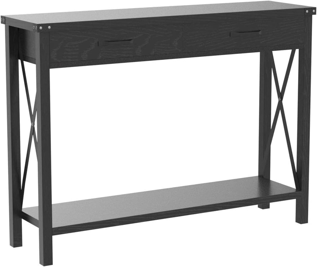 IDEALHOUSE Console Table with 2 Drawers, Farmhouse Sofa Table with Storage Shelf, Accent Wood Entryway Table for Living Room, Hallway, Foyer-Black, 43D x 12W x 30H in (WCT001)