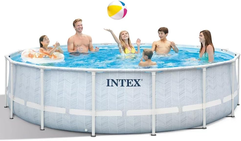 Intex 26745EH 16ft x 48in Chevron Prism Frame Premium Above Ground Pool Set, 5061 Gallon Capacity, Includes Filter Pump, Ground Cloth, Pool Cover & Ladder, Family Pool, Ages 6+