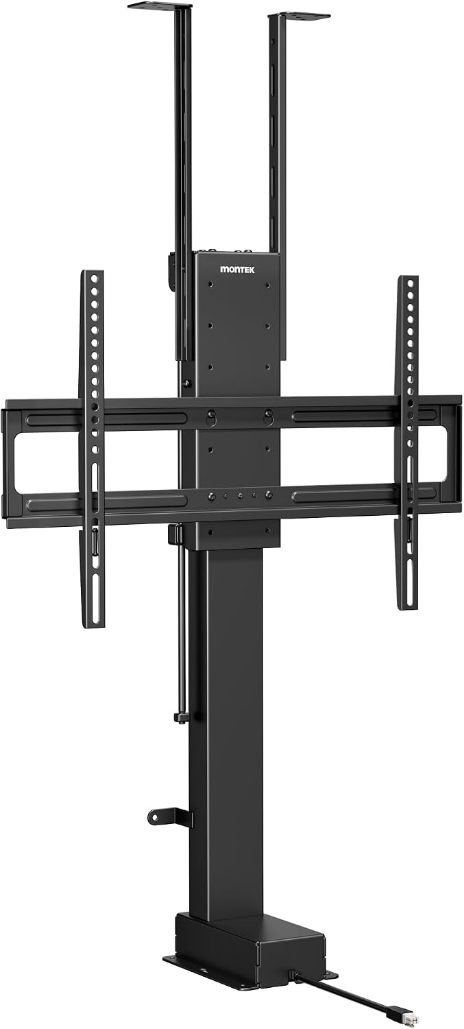 monTEK Motorized TV Lift for 37-65 inch TVs, Ceiling&Vertical TV Lift Mechanism with RF Remote, Smart Phone & Voice Control via WiFi, Up to 132lbs, 4X Load Tested, Max VESA 600 * 400