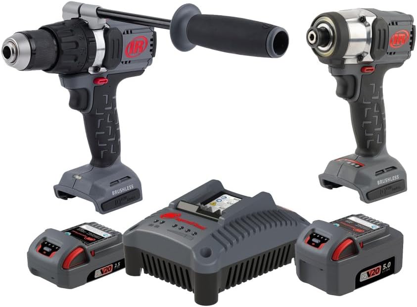 Ingersoll Rand IQV20-2DW 20V Cordless Combo Tool Kit, D5241 1/2' Hammer Drill, W3111 1/4' Impact Driver