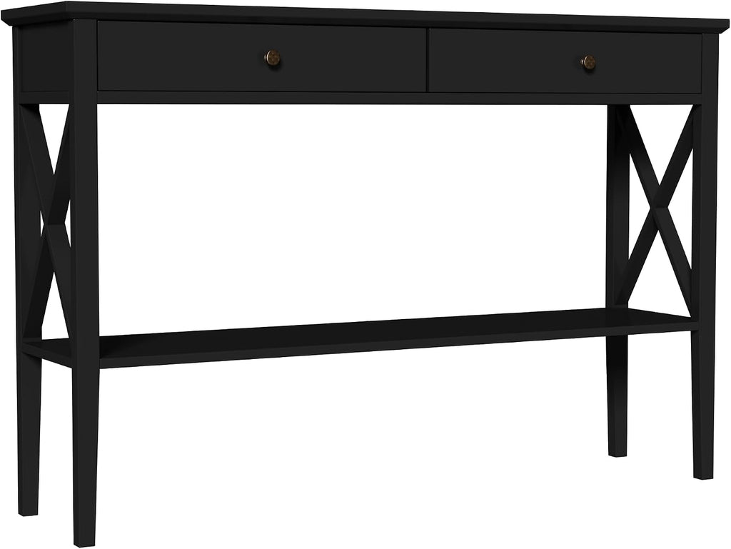 ChooChoo 47' Console Table with Drawers, Narrow Wood Accent Sofa Table Entryway Table with Storage Shelf for Entryway, Front Hall, Hallway, Living Room, Black