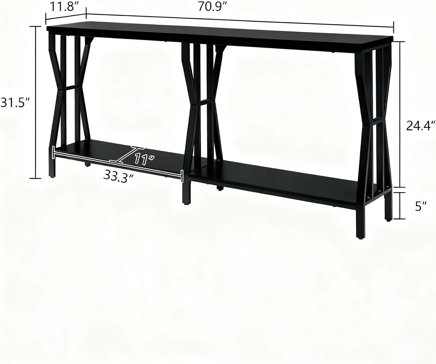 HOMISSUE Sofa Console Table, 70.9' Extra Long Sofa Table with 2-Tier Storage, Industrial Narrow Console Tables Behind Couch, Hallway Table for Entryway, Living Room, Black