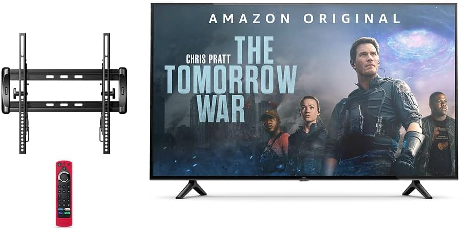 Amazon Fire TV 55' 4-Series 4K UHD smart TV bundle with Universal Tilting Wall Mount and Red Remote Cover