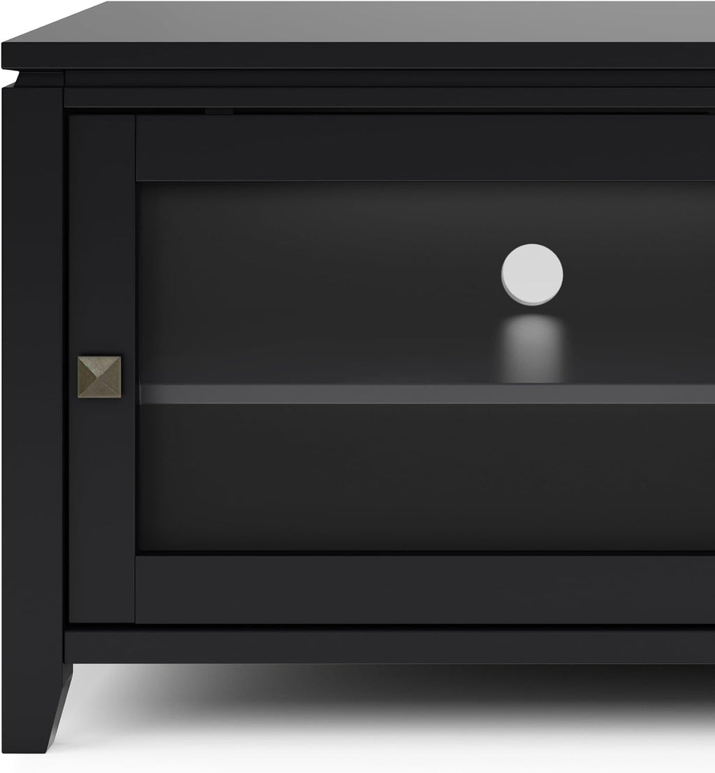 SIMPLIHOME Cosmopolitan TV Stand - 48 inch Wide Solid Wood Media Console in Black, Contemporary Entertainment Center for Living Room for TVs up to 55 Inches with Sliding Doors and Adjustable Shelves