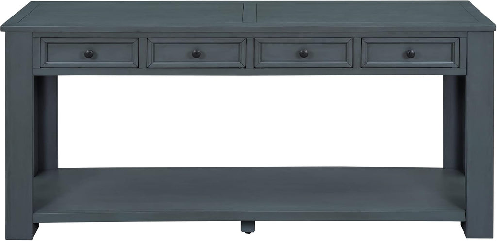 Merax Console Table, 63' Long Extra-Thick Entryway Table Sofa Table with 4 Drawers and Open Shelf for Entryway, Hallway, Living Room (Navy)