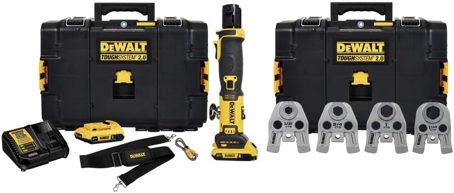 DEWALT 20V MAX Compact Press Tool Kit with CTS Jaws, 1/2-1-1/4 Inch, Cordless, 2 Batteries and Charger Included (DCE210D2K)