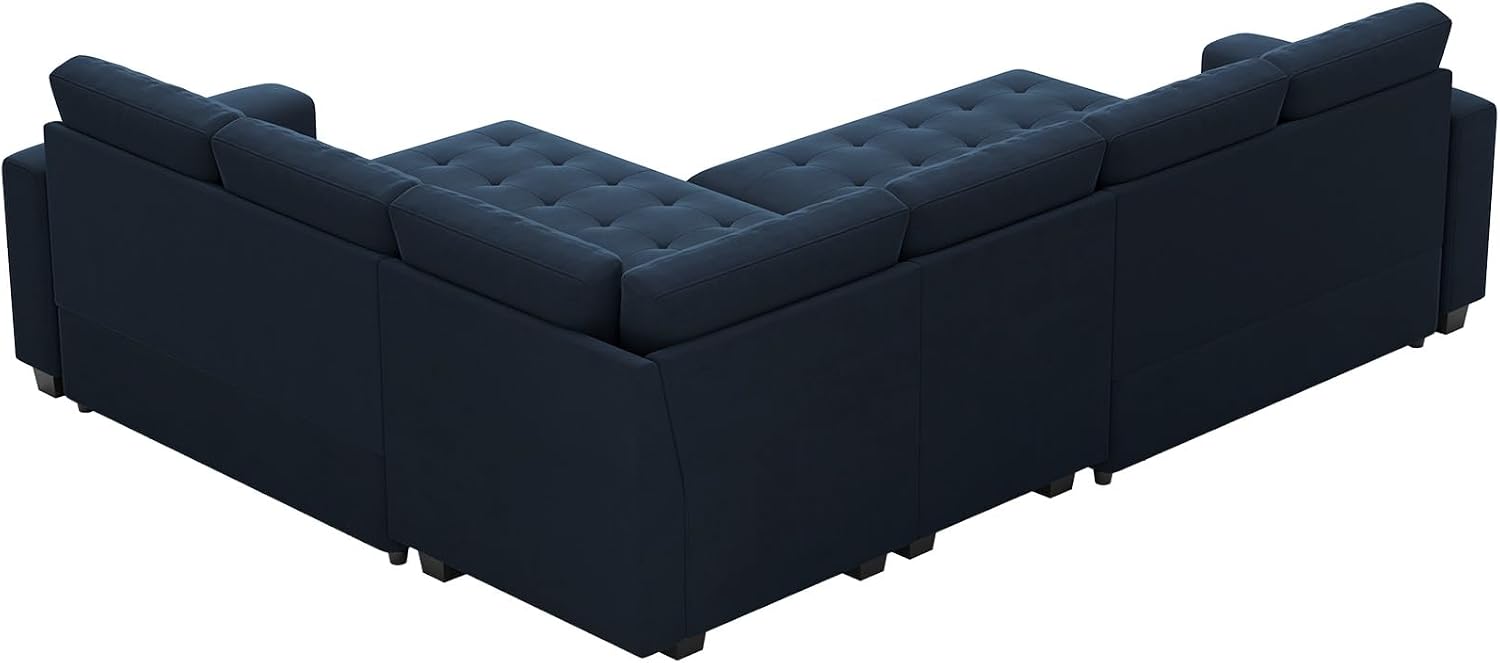 Belffin Oversized Modular Sectional Sleeper Sofa with Pull Out Couch Bed Velvet Convertible L Shaped Couch Sleeper Sofa Bed Modular Sectional Couches for Living Room Blue