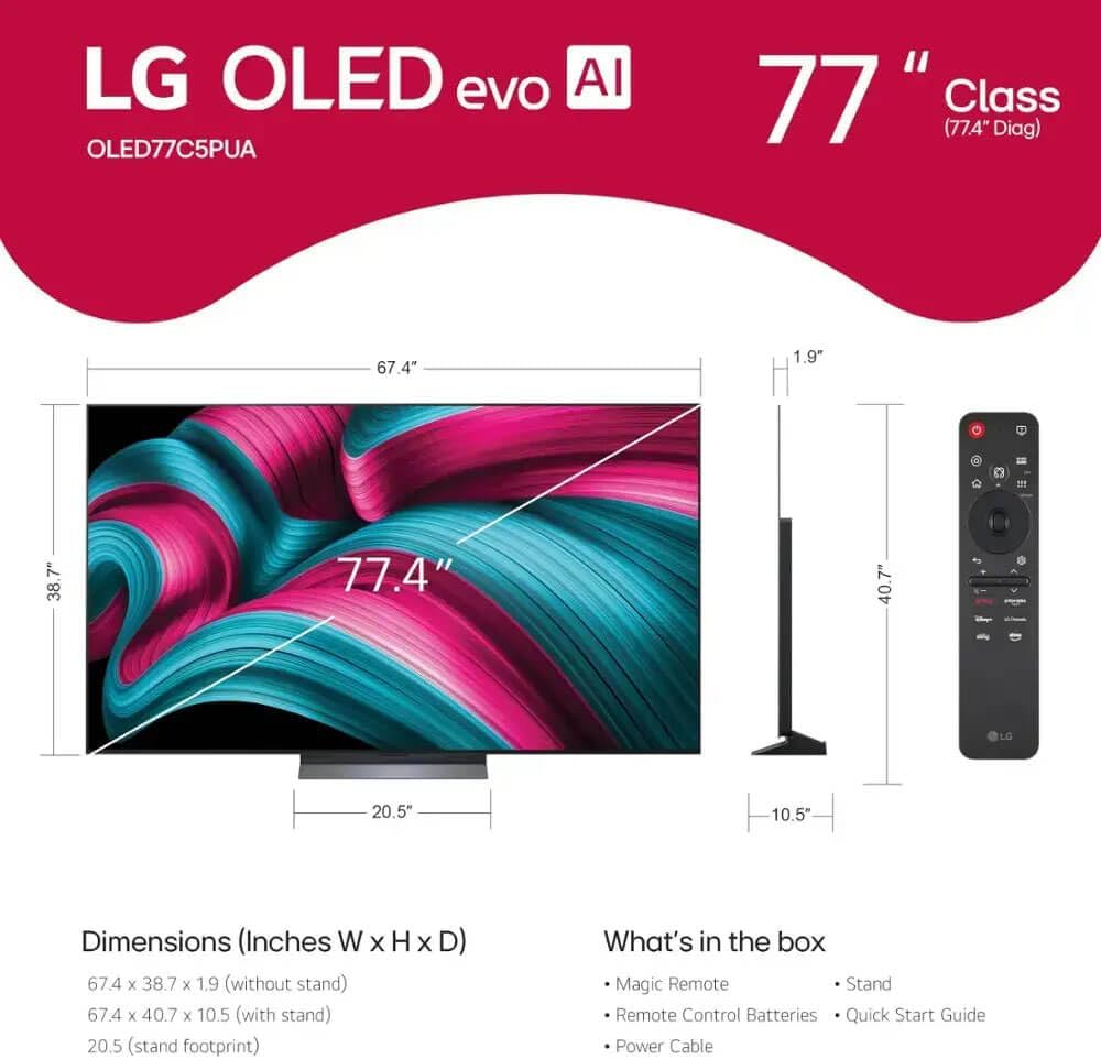 LG (Refurbished 77-Inch Class OLED evo C4 Series Smart TV 4K Processor Flat Screen with Magic Remote AI-Powered with Alexa Built-in (OLED77C4PUA, 2024) (Renewed)