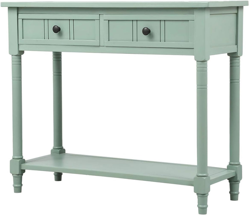 Knocbel Antique Entry Console Table with Drawers & Bottom Open Shelf, Wood Sofa Tables for Entryway Hallway Living Room, 35.43' W x 13.8' D x 30.25' H, Retro Blue