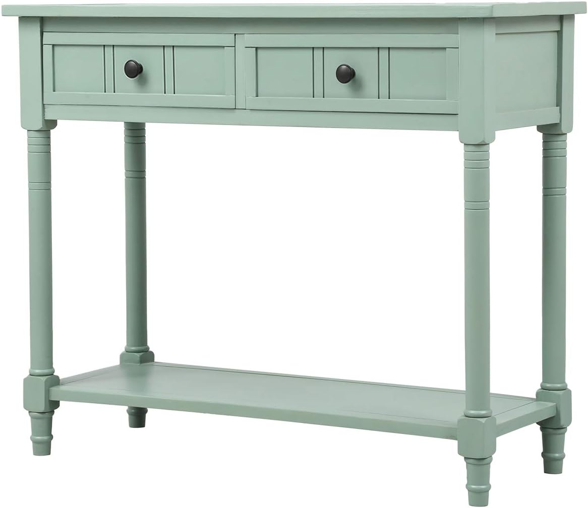 Knocbel Antique Entry Console Table with Drawers & Bottom Open Shelf, Wood Sofa Tables for Entryway Hallway Living Room, 35.43' W x 13.8' D x 30.25' H, Retro Blue