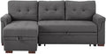 BOWERY HILL Steel Gray Linen Reversible Sectional Sleeper Sofa with Storage, Cotton Blend Upholstery, Pull-Out Bed, Tufted Cushions, Modern Design for Living Room, Small Space Furniture, 3-Seater