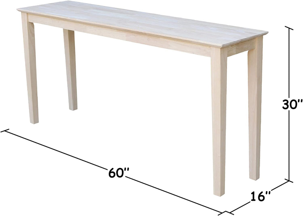 International Concepts Shaker Console Table, 60-Inch Long, Solid Parawood, Unfinished