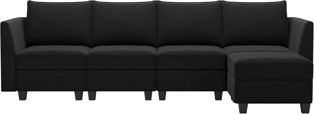 Belffin Modular Sectional Sofa Couch with Reversible Chaise Velvet L Shaped Storage 4-seat Convertible Black