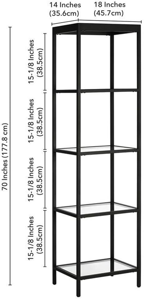 Henn&Hart 70'' Modern 4-Tier Bookcase with Open Glass Shelves for Living Room, Bedroom, or Office, Black