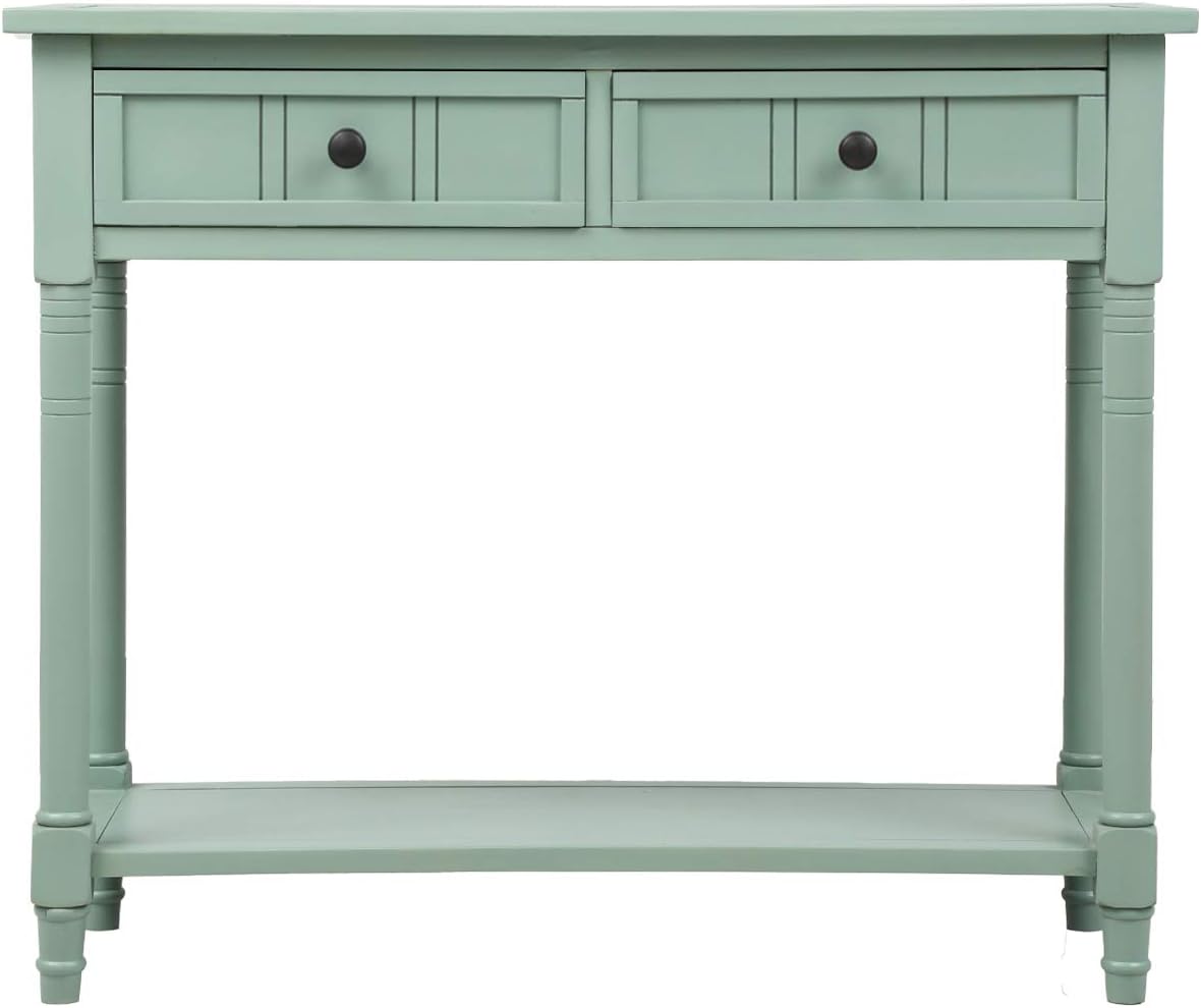 Knocbel Antique Entry Console Table with Drawers & Bottom Open Shelf, Wood Sofa Tables for Entryway Hallway Living Room, 35.43' W x 13.8' D x 30.25' H, Retro Blue