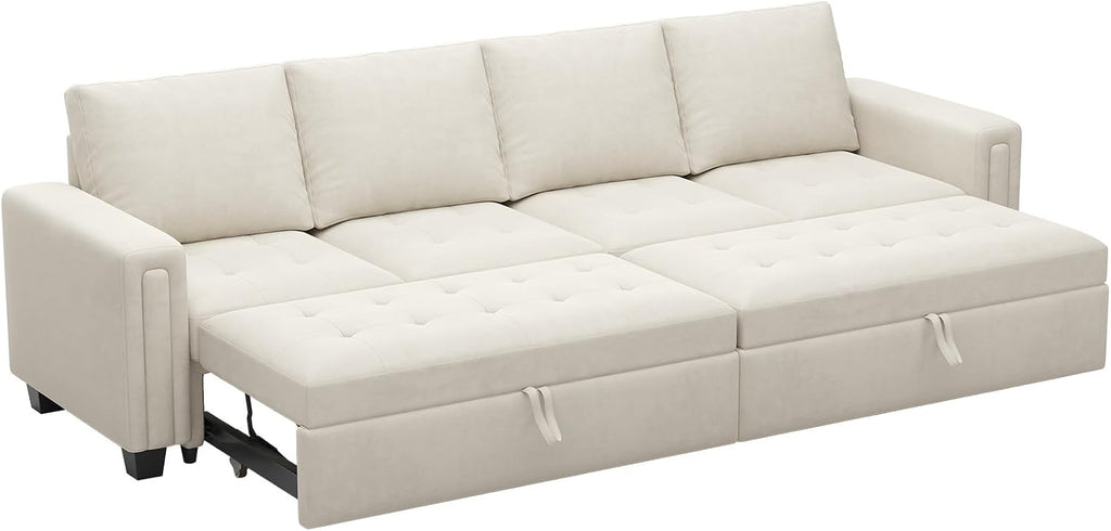 Belffin Modular Sectional Sleeper Sofa with Pull Out Bed Convertible Velvet Sleeper Sofa with Storage Sectional Couches for Living Room Beige