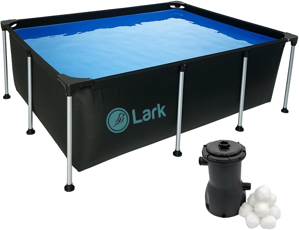 Lark 8.5' ft x 6' ft x 26' inches Rectangular Metal Frame Above Ground Outdoor Patio Pool with 300 Gallon Pump