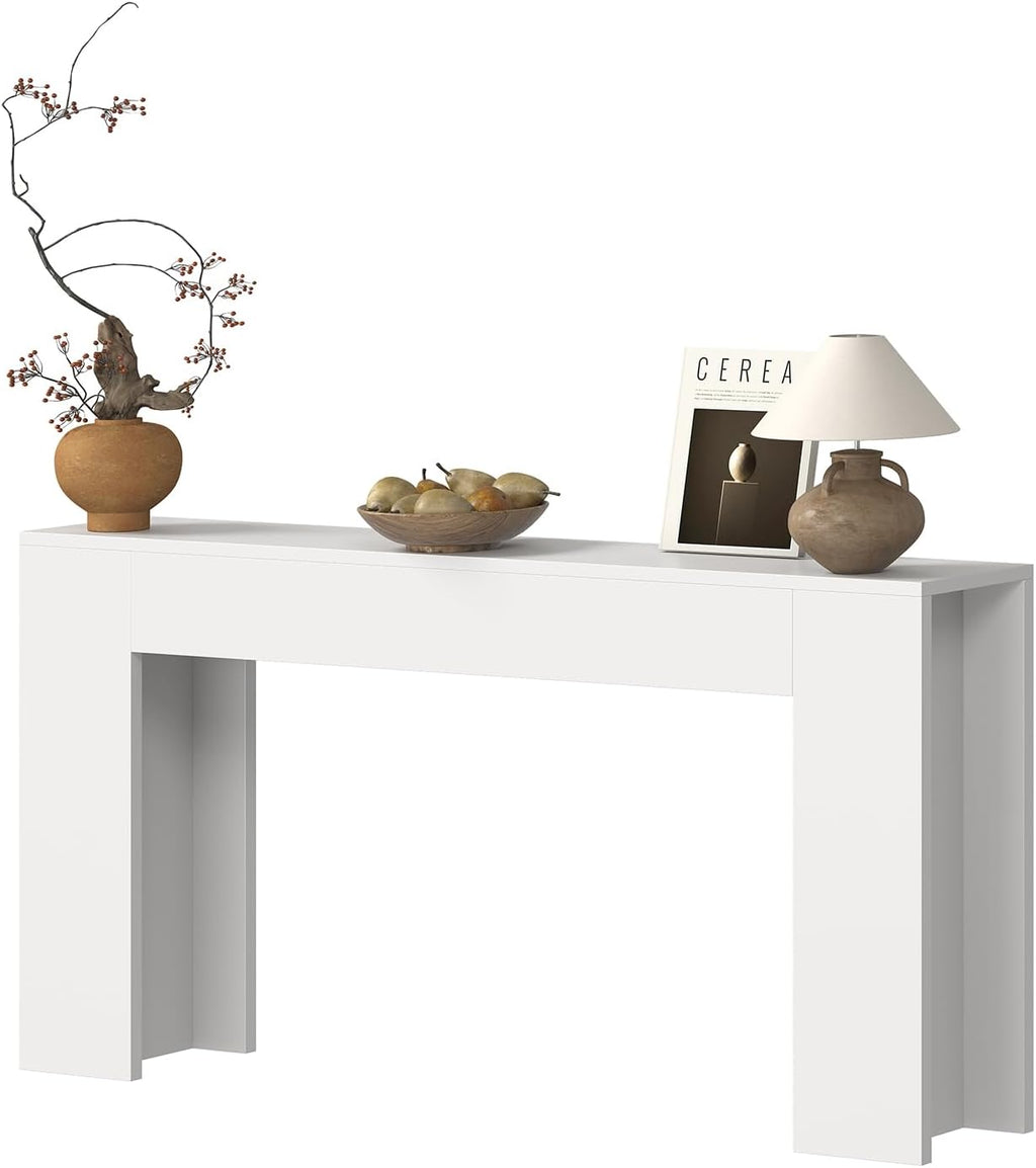 knoworld 63-Inch Long Console Table with LED Light, Farmhouse Sofa Table Behind Couch, Wooden Console Table for Entryway Hallway Entrance Living Room, White