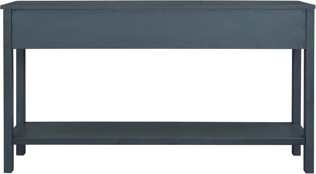 Merax Farmhouse Entryway Console Table with 4 Drawers and Shelf, Sofa Table Behind Couch, Navy Blue