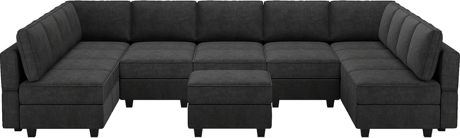 Belffin Modular Sectional Sleeper Sofa Couch Bed Oversized U Shaped Cocuh with Storage Convertible Sleeper Sofa Bed. Black