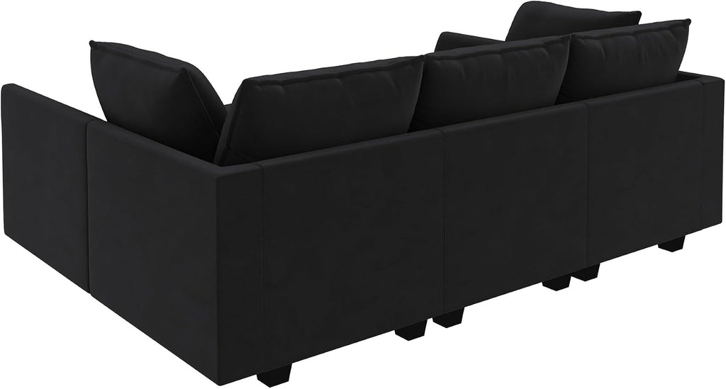 HONBAY Modular Sectional Couch Velvet Sleeper Sofa with Storage Seat Sectional Couches for Living Room,Black