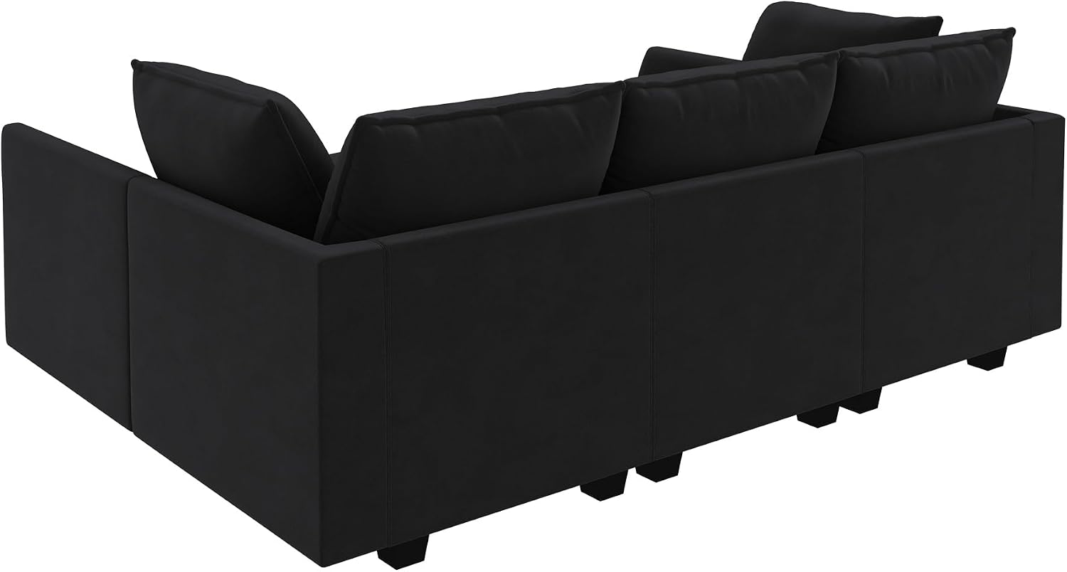 HONBAY Modular Sectional Couch Velvet Sleeper Sofa with Storage Seat Sectional Couches for Living Room,Black