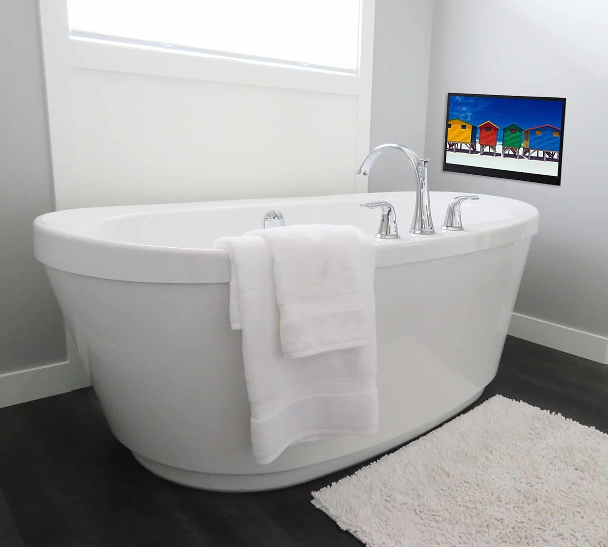 18.5 inch Smart Black TV for Bathroom,Waterproof TV ATSC Tunner Android 11.0 for Hotel/Kitchen,Built-in Speakers,Wi-fi and Bluetooth,B185,Model 2026