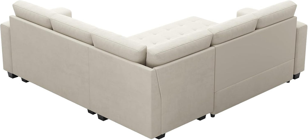 Belffin Modular Sectional Sleeper Sofa with Pull Out Couch Bed Velvet Convertible L Shaped Sectional Couch for Living Room Apartment Beige