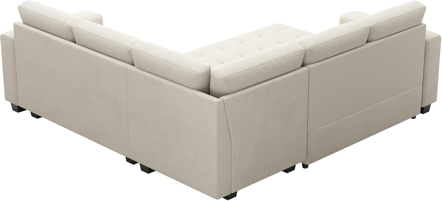 Belffin Modular Sectional Sleeper Sofa with Pull Out Couch Bed Velvet Convertible L Shaped Sectional Couch for Living Room Apartment Beige