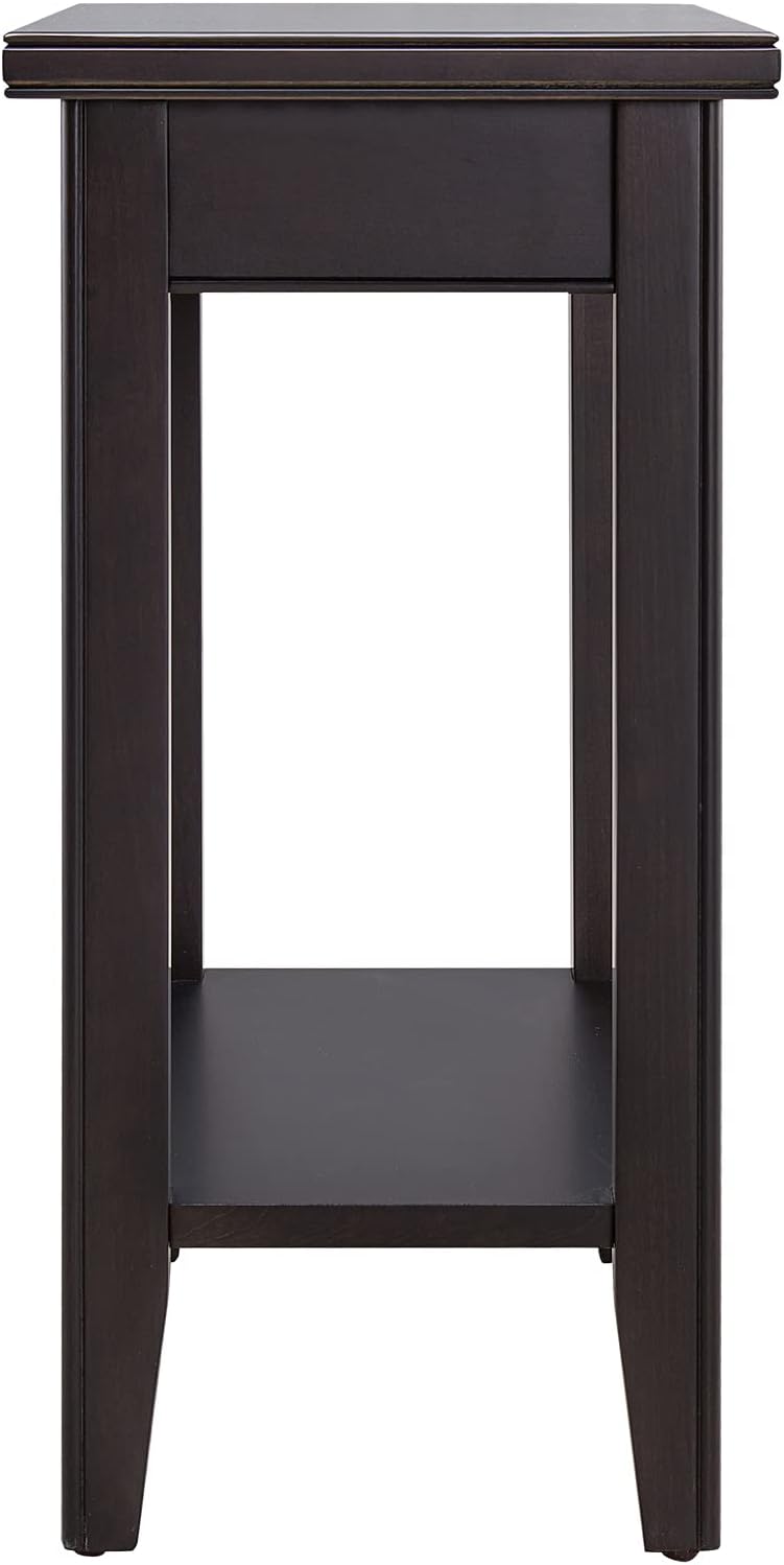 Leick Home Laurent End Table, Solid Wood, Bottom Display Shelf, Narrow, Easy-Assembly, for Living Room/Bedroom, Black, 24.0 in. L x 12.0 in. W x 24.0 in. H, 10505-BK