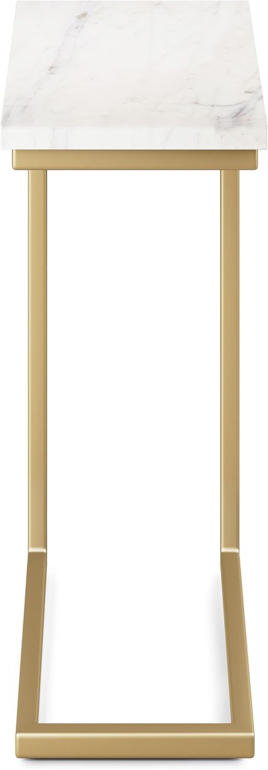 SIMPLIHOME Skyler Metal Table - 18' Wide x 24' High Solid Iron C-Side Table with Genuine White Marble Top in Gold, Contemporary Accent End Table for Living Room or Home Office with Slide-Under Design