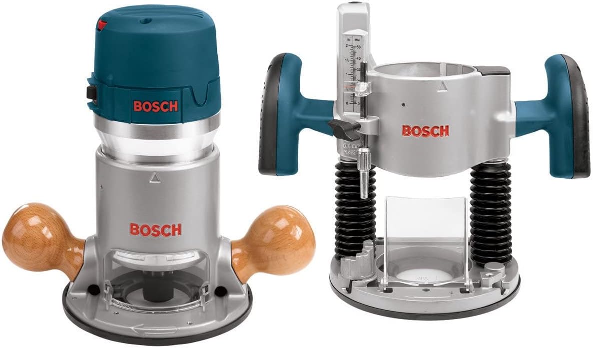 BOSCH 1617EVSPK Wood 12 Amp Router Tool Combo Kit - 2.25 Horsepower Plunge Router & Fixed Base with a Variable Speed&BOSCH 15 pc. Carbide-Tipped Wood Router Bit Set