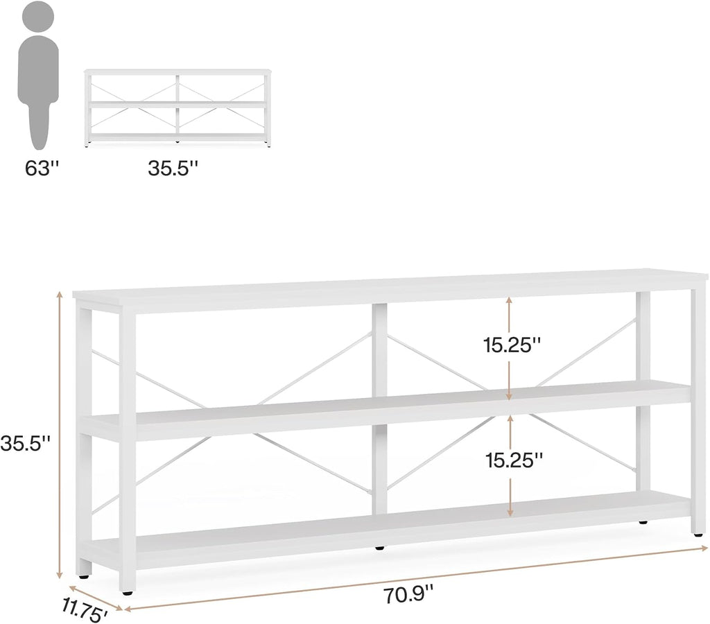 Tribesigns 70.9-Inch Extra Long Console Table, 3-Tier Industrial Sofa Table with Metal Frame, Modern Behind Couch Table with Storage Shelves for Living Room Entryway Hallway Foyer (White)