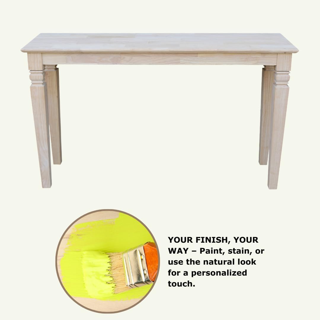 IC International Concepts, Java Console Table, Solid Real Wood, Sturdy Parawood, Living Room/Family Room/Entryway, 50LBS capacity, 52'W x 16'D x 30'H, Paint/Stain Ready, Unfinished